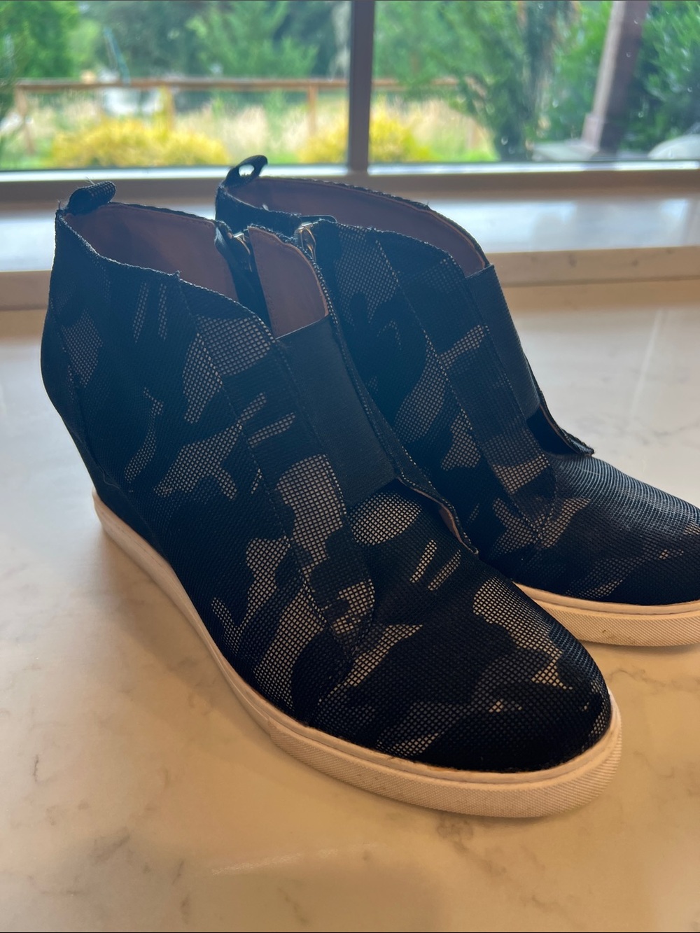 Paolo Black Navy Camouflage Wedge Slip-On Sneakers